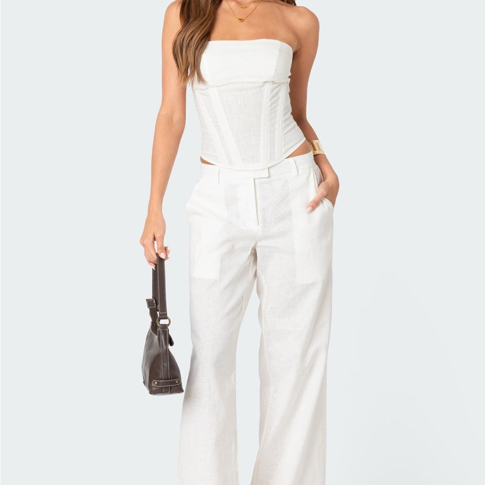 Edikted White Wide Leg Jumpsuit with Strapless Design